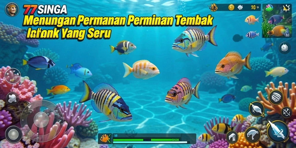 Tangkapan layar utama <strong>77SINGA</strong> menunjukkan gameplay menarik saat menembak ikan.