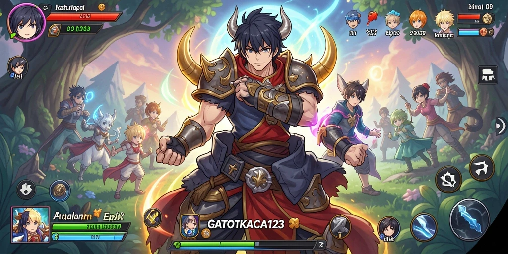 Tampilan gameplay GATOTKACA123 yang memukau dengan karakter anime.