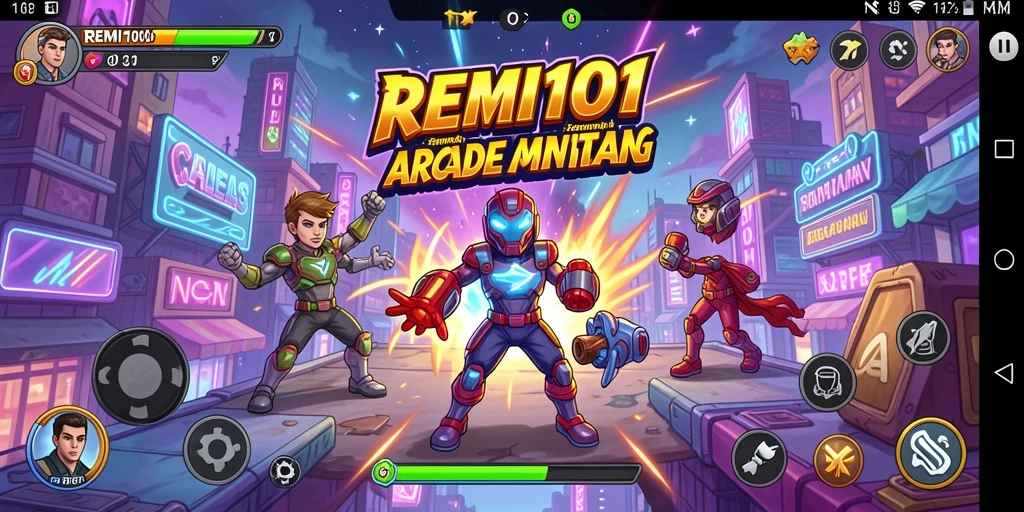 Tampilan gameplay <strong>REMI101</strong> yang penuh aksi dan warna-warna cerah.